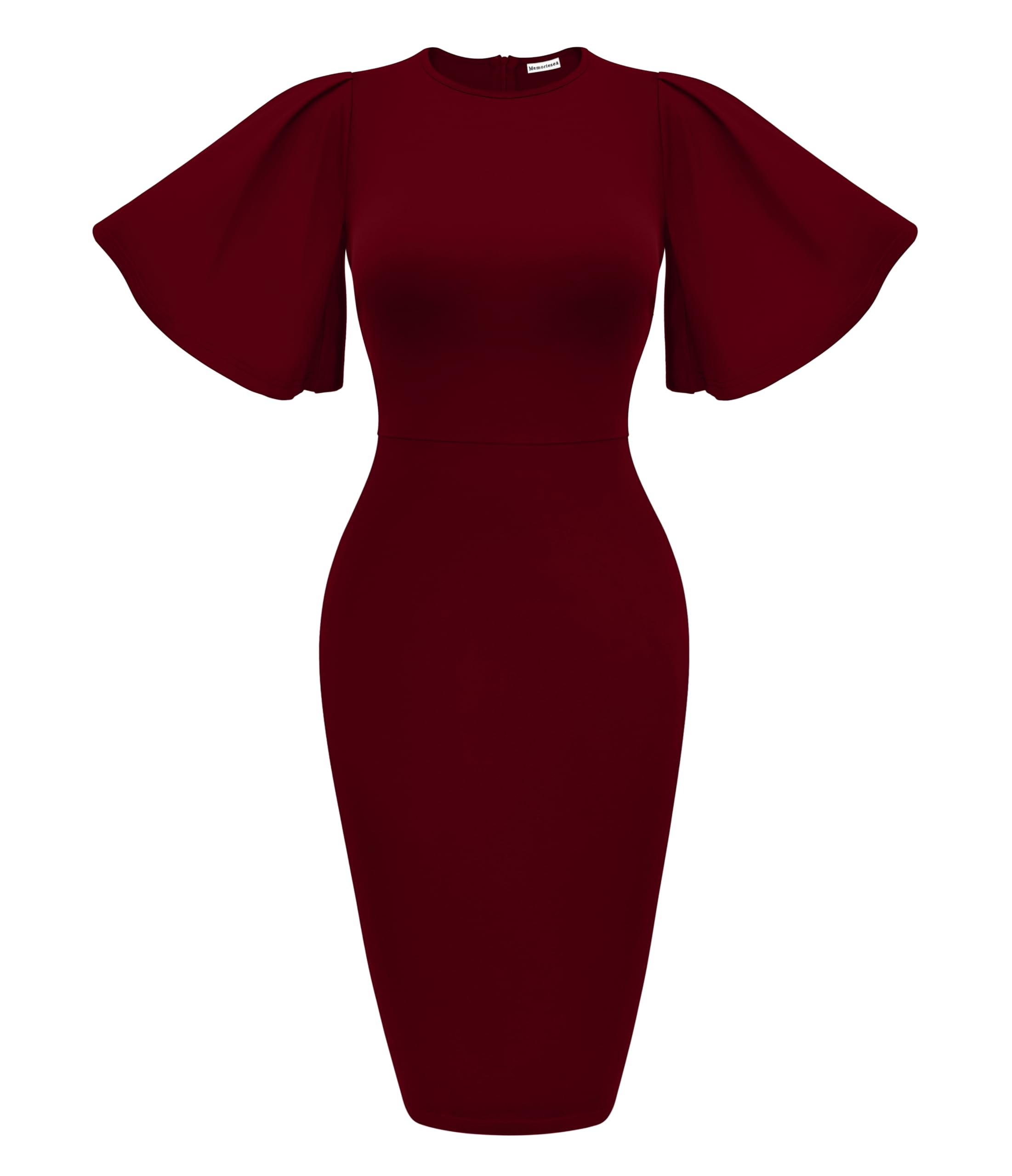 Women's Ruffle Sleeve Bodycon Midi Dress – Short Sleeve Pencil Dress