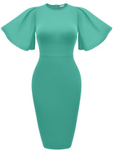 Women's Ruffle Sleeve Bodycon Midi Dress – Short Sleeve Pencil Dress