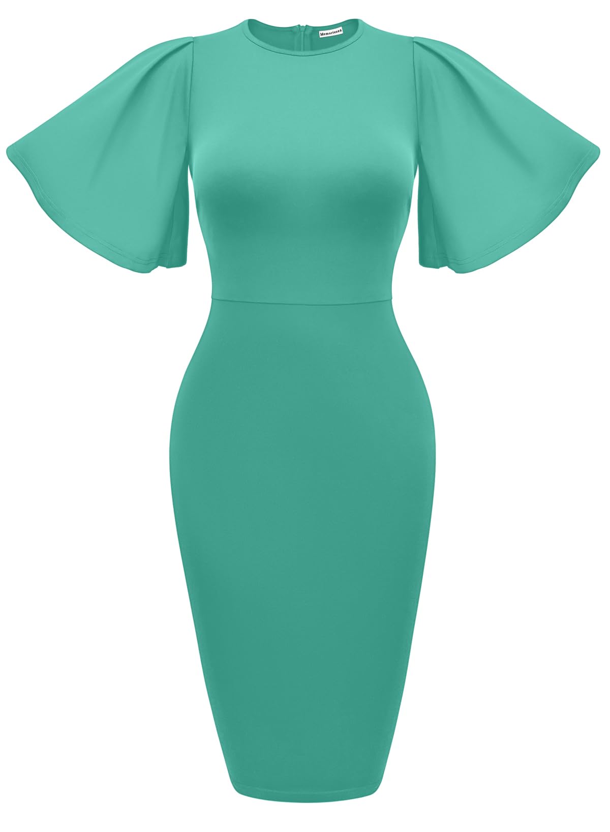 Women's Ruffle Sleeve Bodycon Midi Dress – Short Sleeve Pencil Dress