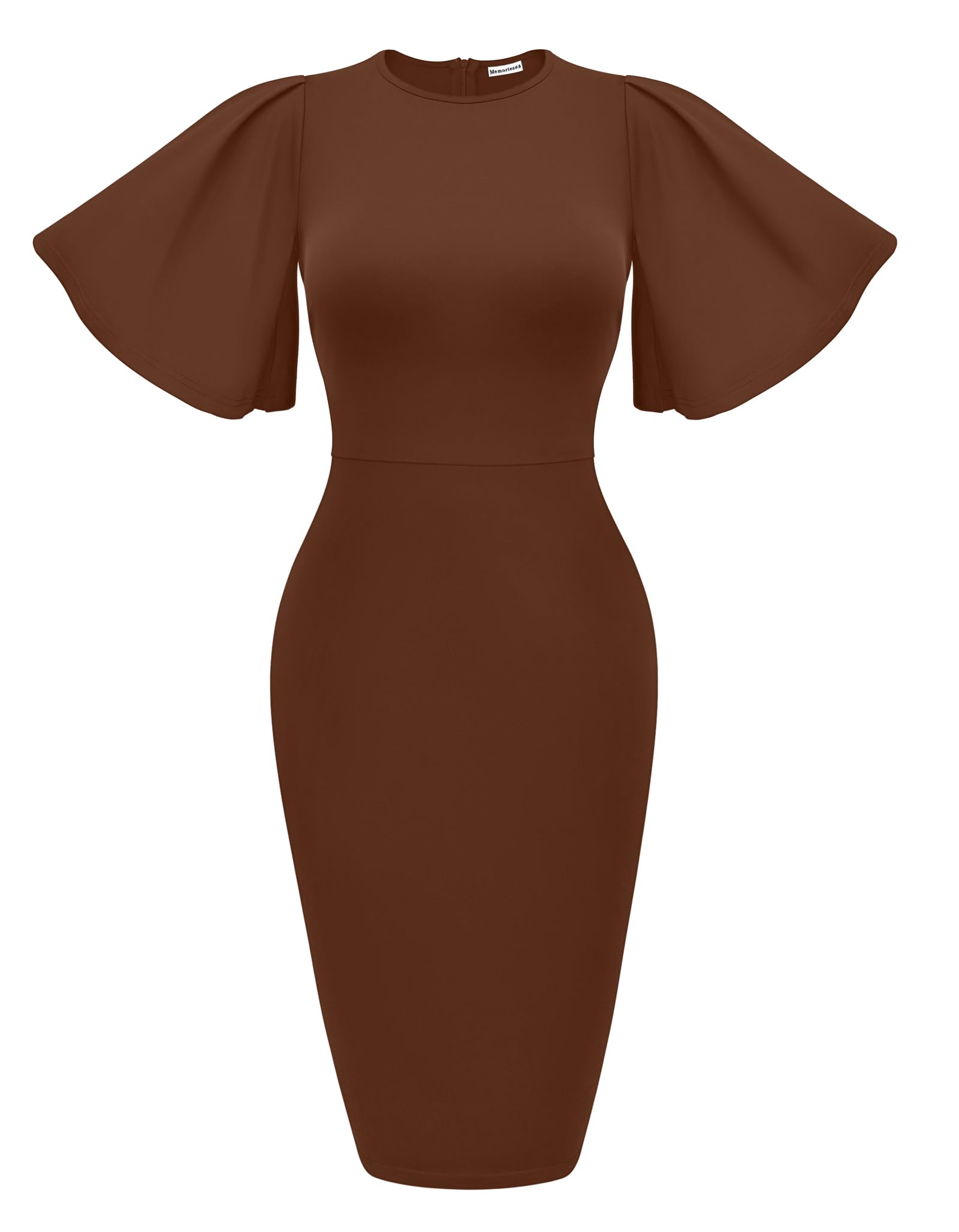 Women's Ruffle Sleeve Bodycon Midi Dress – Short Sleeve Pencil Dress