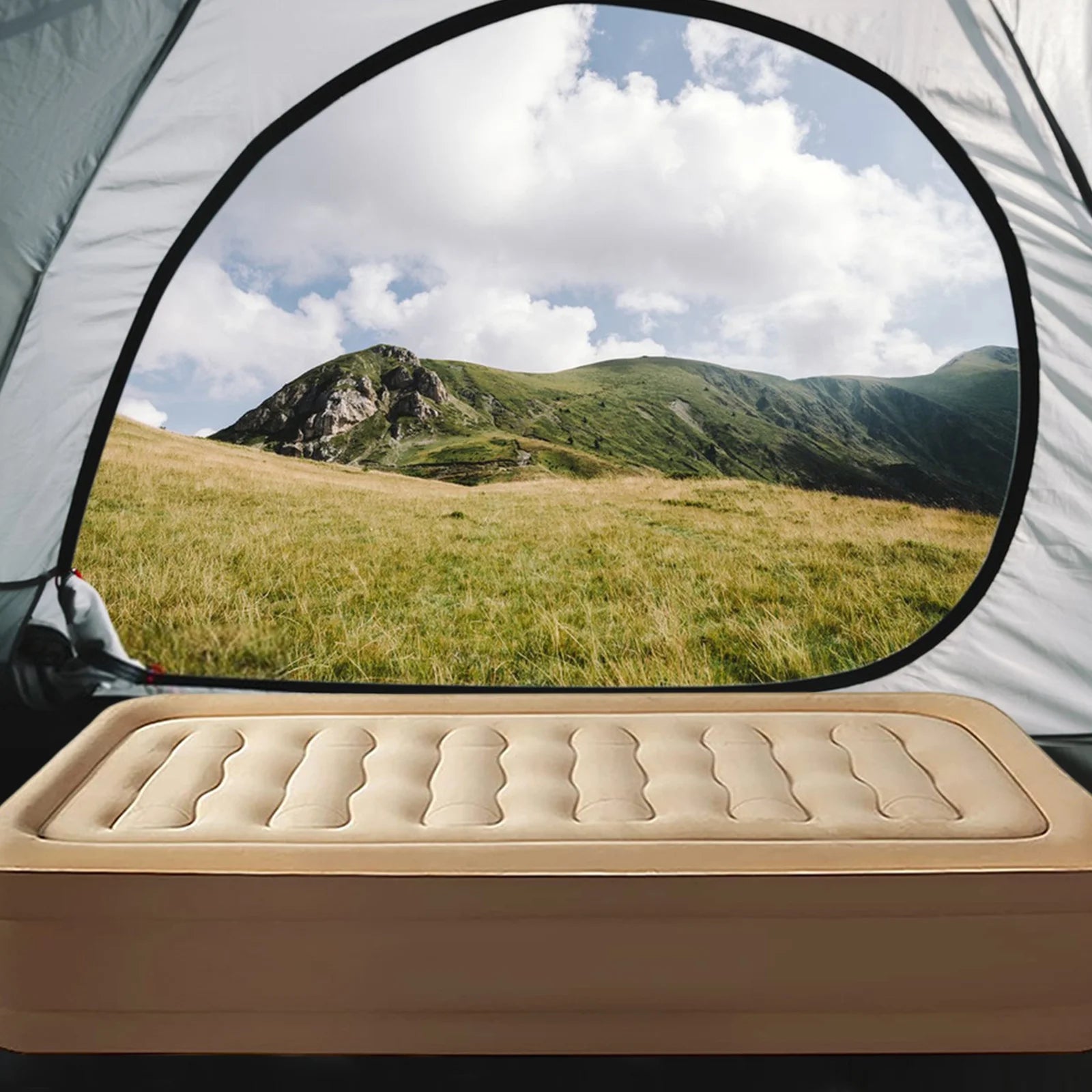 18In Queen Air Mattress with Headboard, Inflatable Mattress Airbed for Camping