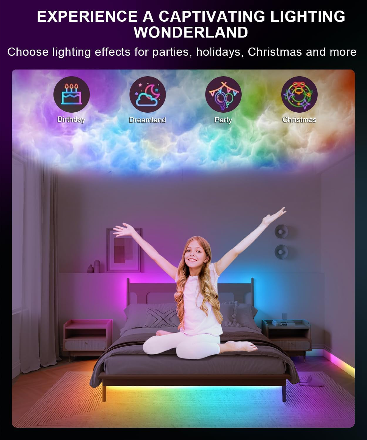 Upgraded Smart IC 32.8Ft LED Lights for Bedroom, Multiple Colors on One Line LED Strip Lights, Bluetooth APP Control Music Sync Color Changing Strip Lights for Room Home Party Decoration