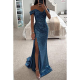 Women's Sequin Off-Shoulder Maxi Dress - Glamorous Party Gown