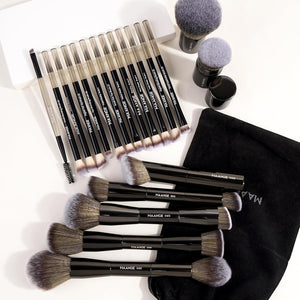 20 PCS Foundation Makeup Brush Set, Double-Ended Kabuki Contour Brush for Liquid Powder Concealer Blending Blush Face Makeup Tools (Black)