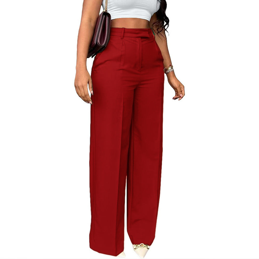 Women's High Waist Wide-Leg Pants - Straight Leg Trousers