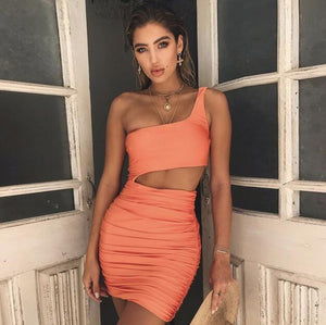 Slim One-shoulder Short Dress Sexy Fashion Hollow Mini Dresses For Women - Dazzling Beauty Solution