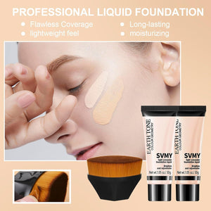 Foundation Kit Full Coverage Foundation Primer Powder Makeup Set Kabuki Makeup Brushes Foundation Brush Powder Brush 3 Pcs Makeup Sponge
