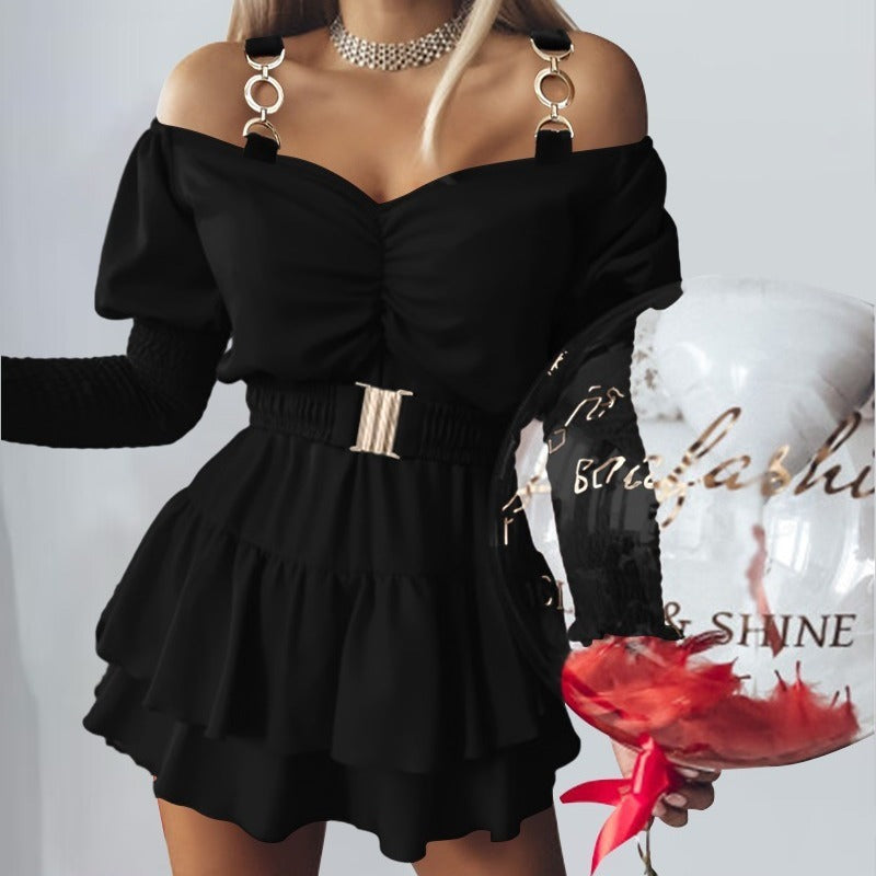 Women’s Smocked Puff Sleeve Dress with Belt - Dazzling Beauty Solution