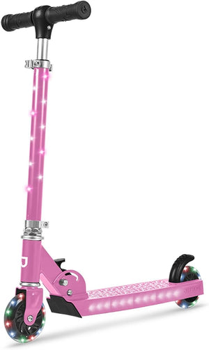 2-Wheel Light-Up Kick Scooter, Light up Deck and Wheels, Height Adjustable Handlebar, Rear Brake, Easy-Folding Mechanism, 4 or 6 Inch Wheels