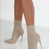 Women's Pointed-Toe Knitted Stretch Boots - High Heel Stiletto Booties