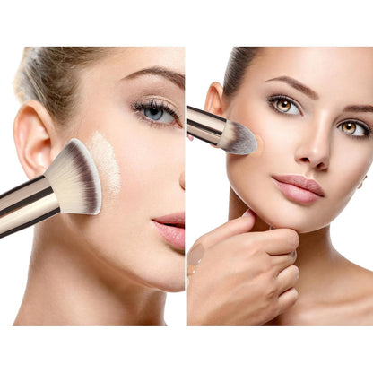 Foundation Makeup Brushes, 2Pcs Premium Double-Ended Makeup Brush (Flat/Angled/Angled Round/Tapered Top) for Buffing Liquid, Cream, Powder, Blending Contour Face Brush