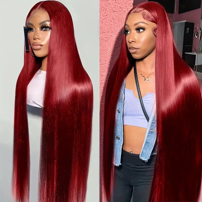 Wine Red Straight Front Lace Straight Hair Wig - Dazzling Beauty Solution