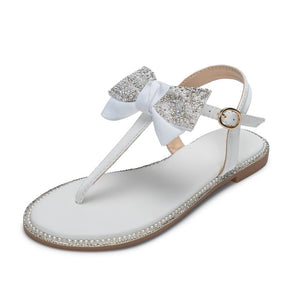 Rhinestone Bow Ladies High End Flat Sandals - Dazzling Beauty Solution