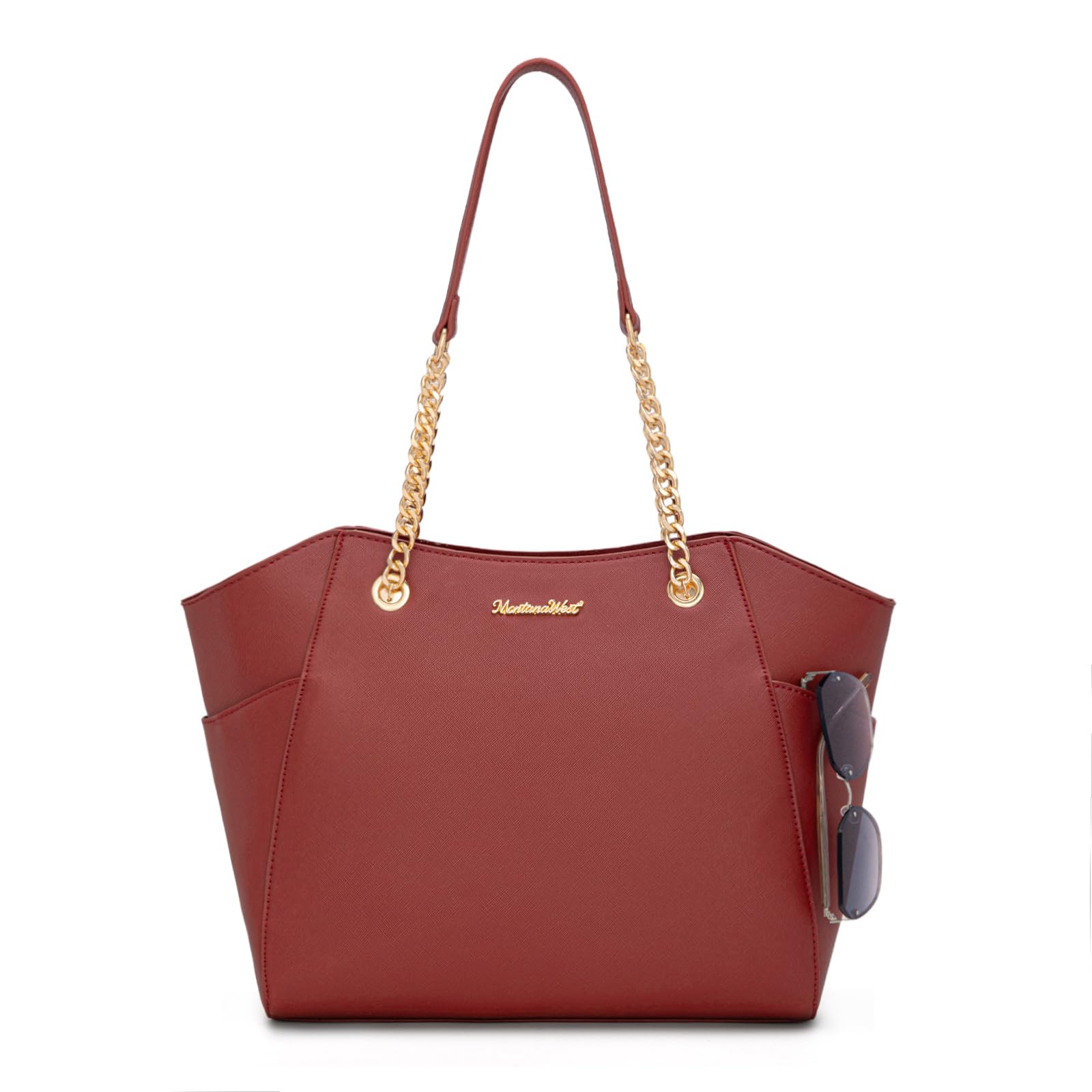 Montana West Women's Chain Top-Handle Tote Bag | Large Capacity Vegan Leather Handbag | 90-Day Warranty