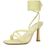 Mostrin Women's Strappy Lace-Up Stiletto Heels – Square Open Toe High Heel Sandals