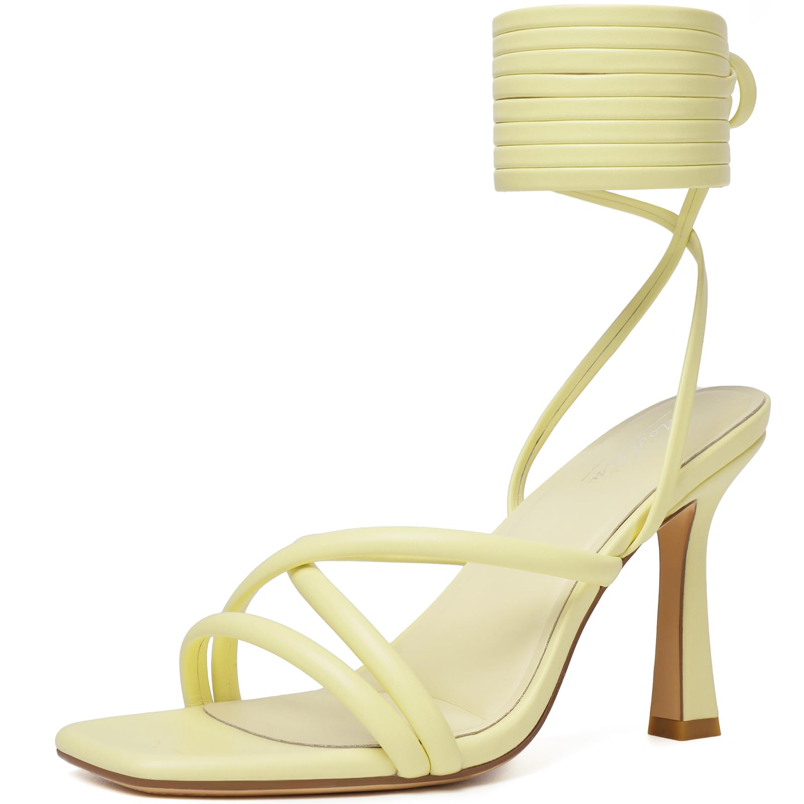 Mostrin Women's Strappy Lace-Up Stiletto Heels – Square Open Toe High Heel Sandals