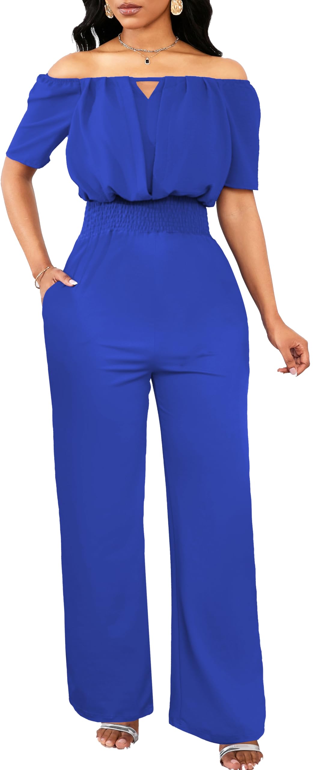 Off the Shoulder Jumpsuit for Women – Elegant Long Pants with Pockets