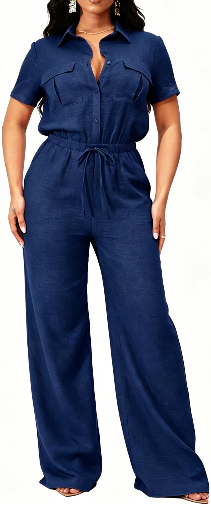 Sexy V Neck Jumpsuit for Women – Elegant Wide Leg Long Pants