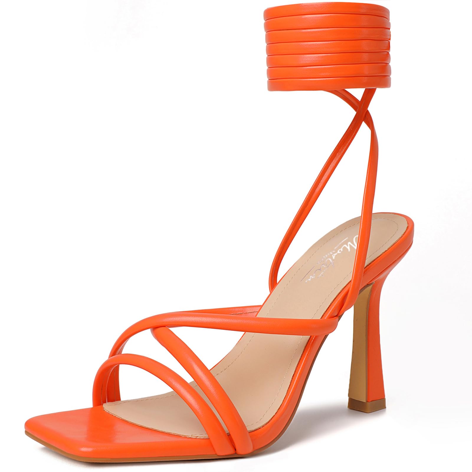 Mostrin Women's Strappy Lace-Up Stiletto Heels – Square Open Toe High Heel Sandals