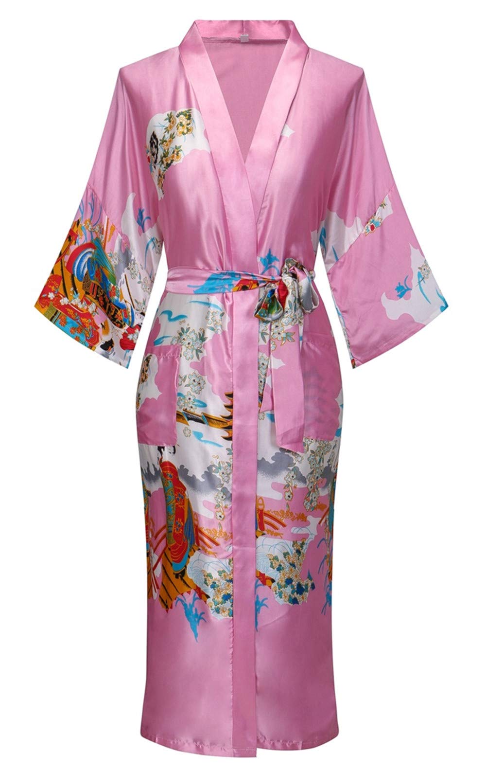 Women's Floral/Patterned Silky Kimono Robes Long Satin Bathrobes Sleepwear Loungewear