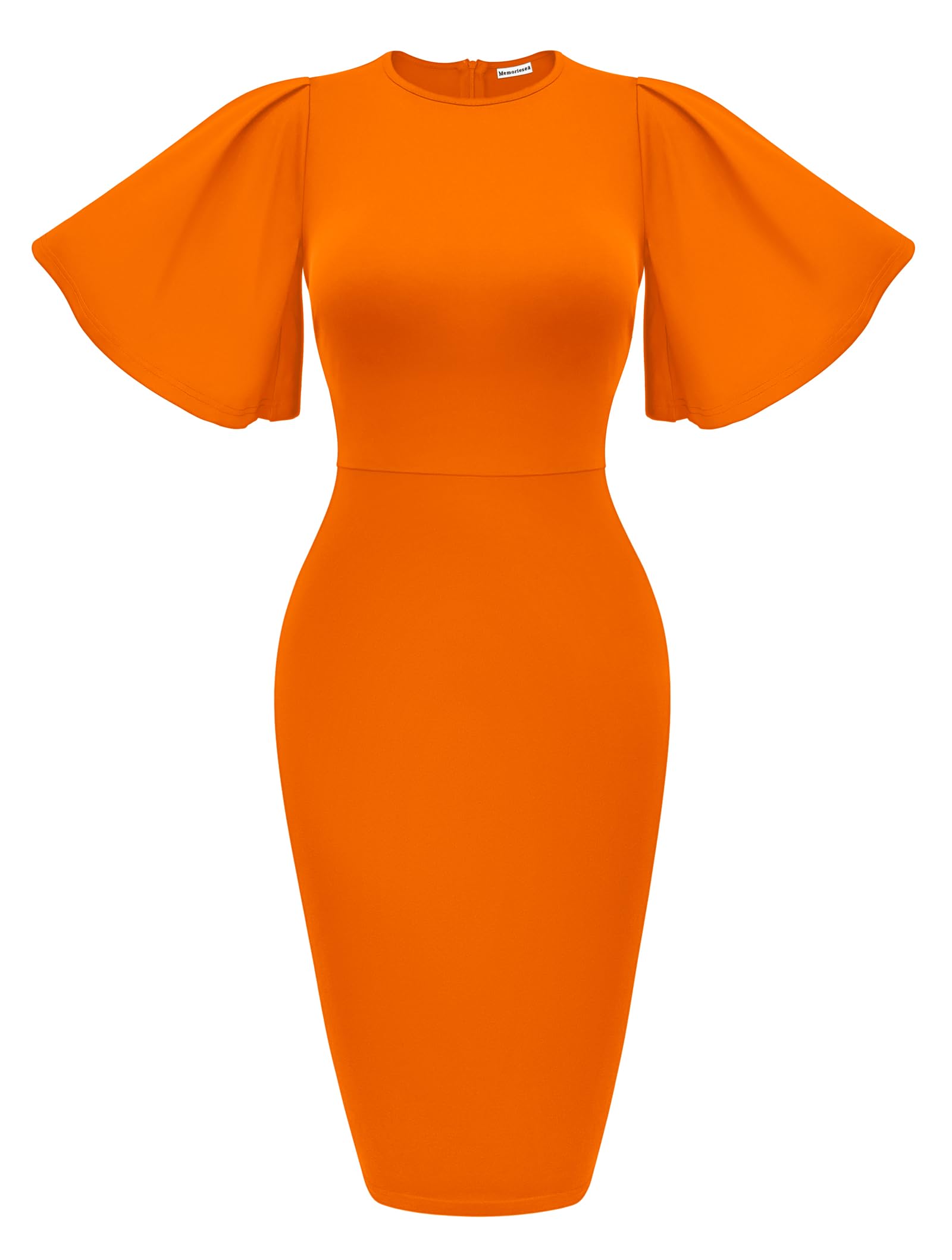 Women's Ruffle Sleeve Bodycon Midi Dress – Short Sleeve Pencil Dress