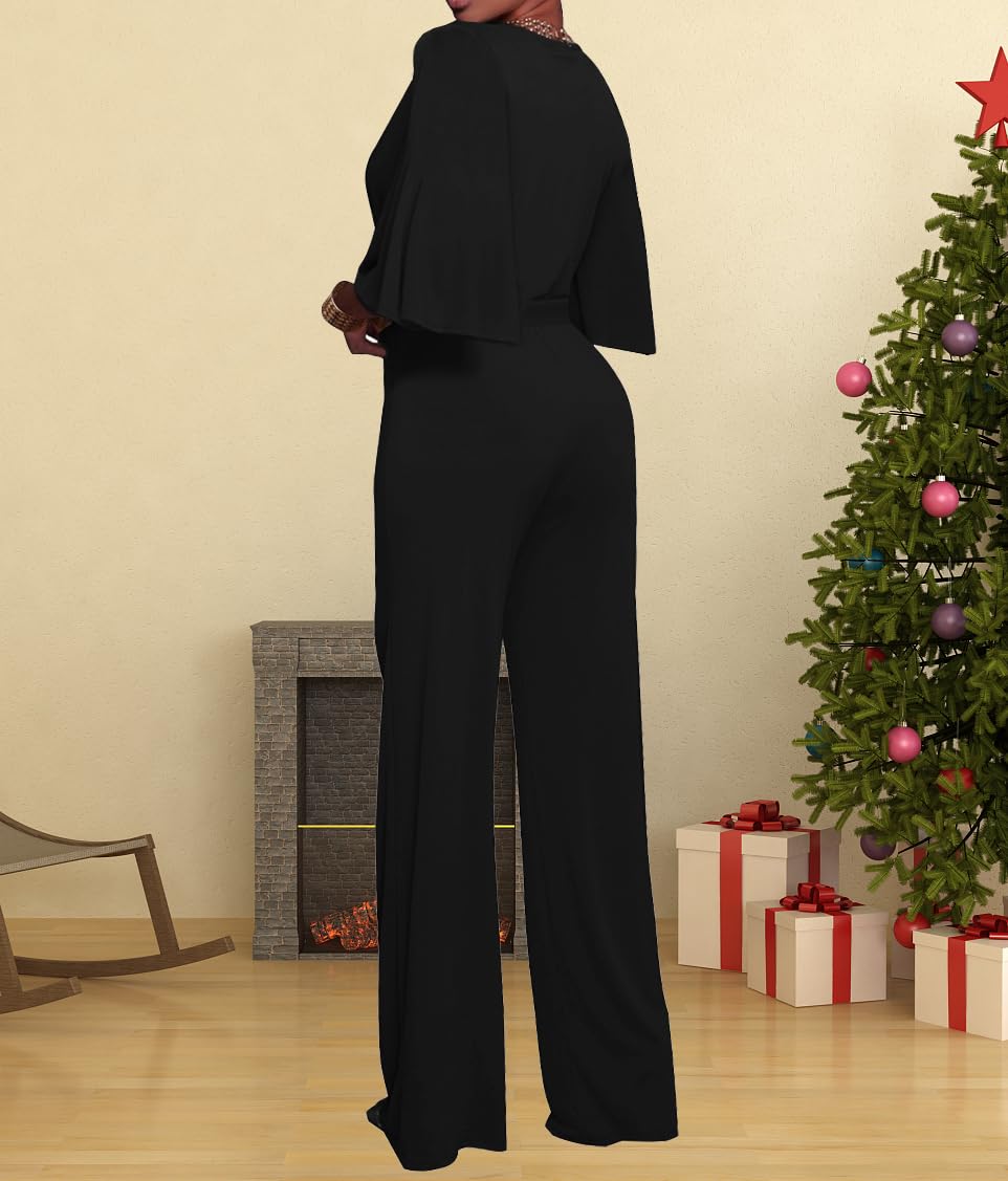 BessCops Womens Loose Short Sleeve Belted Wide Leg Pant Romper Jumpsuit Casual Business One Piece Outfits