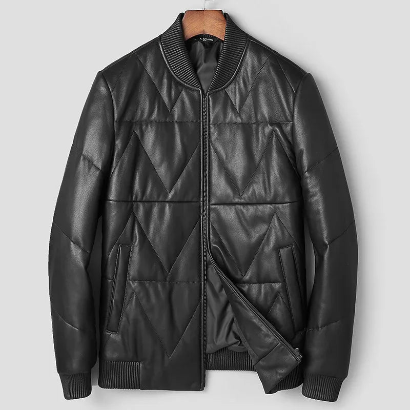 Men’s Premium Down Leather Jacket – Sheepskin & Fleece-Lined - Dazzling Beauty Solution