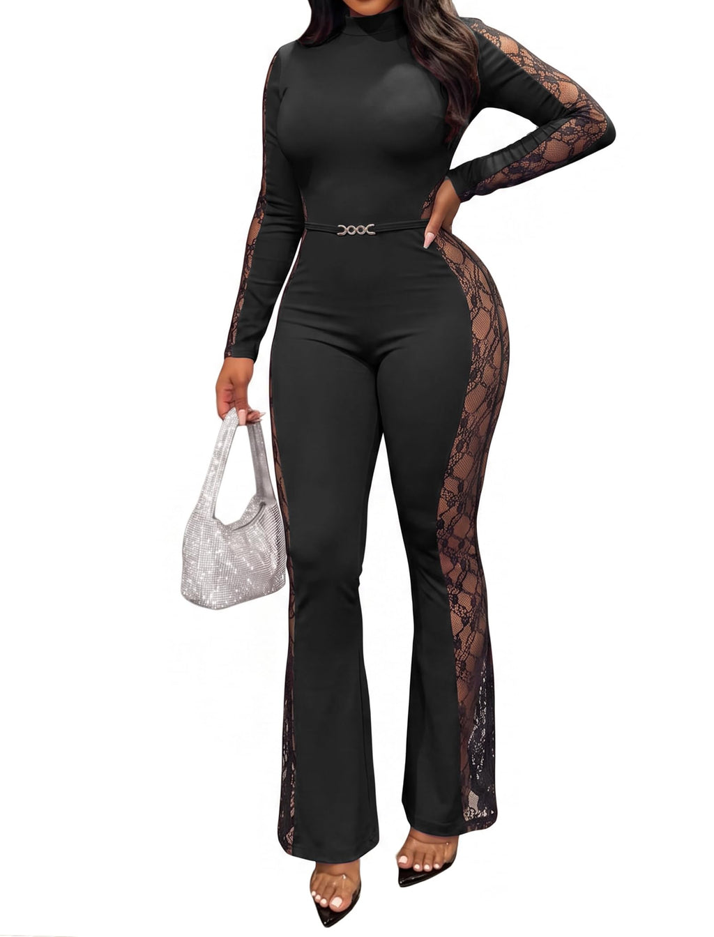 Lace Panel Bodycon Jumpsuit for Women