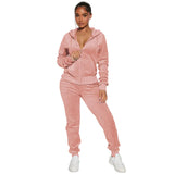 Women's 2-Piece Velour Tracksuit – Hooded Zip Crop Top & Jogger Pants