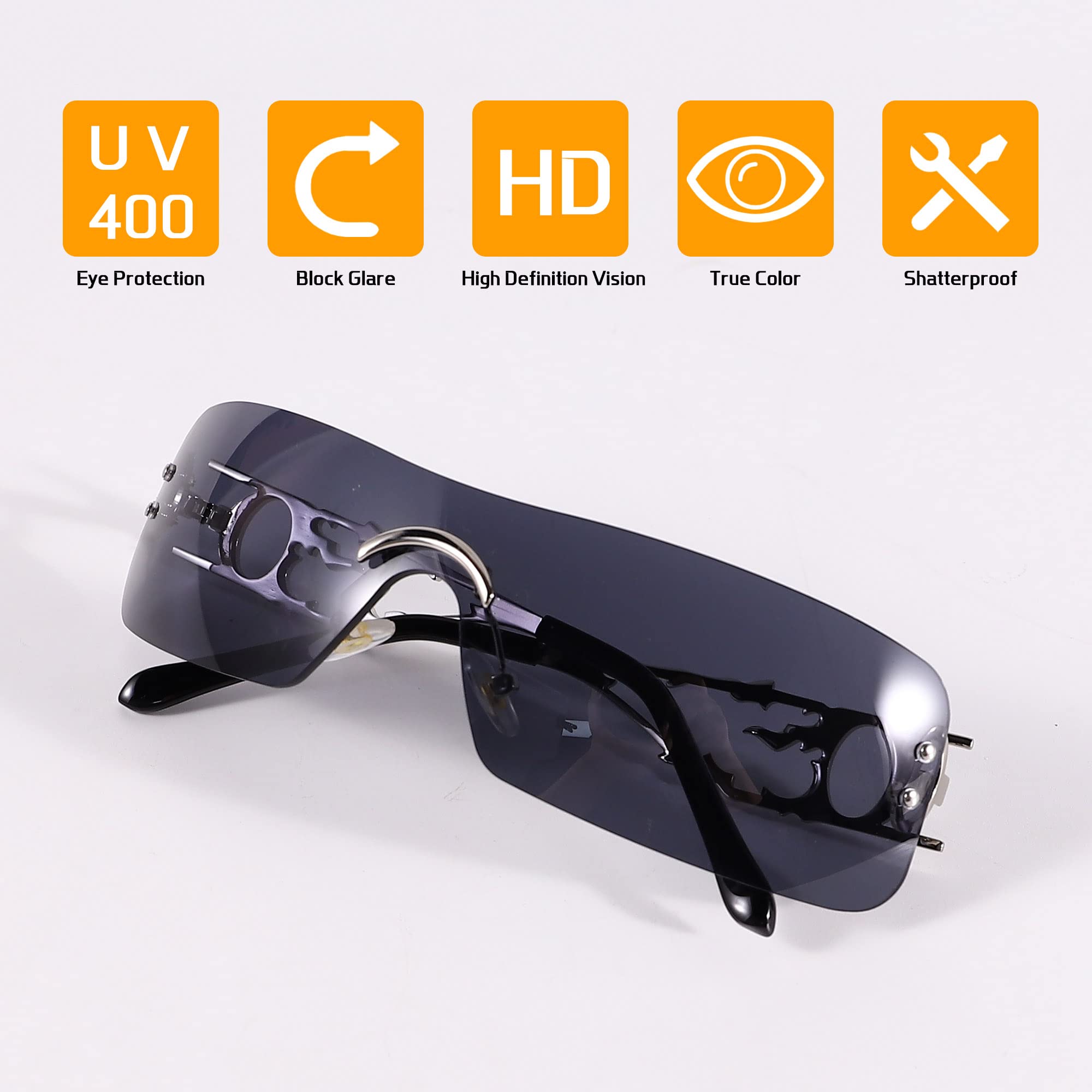 SENMARIES Rimless Y2k Sunglasses For Women Men Rectangle Vintage glasses Fashion Flame Metal Sunglass Frameless Retro Eyewear
