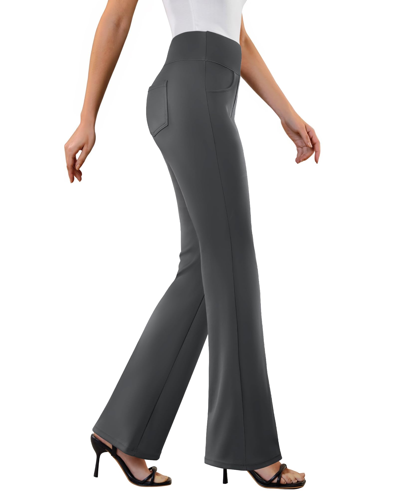 Women's Stretchy Flare Work Pants – High-Waist Pull-On Dress Slacks with 4 Pockets