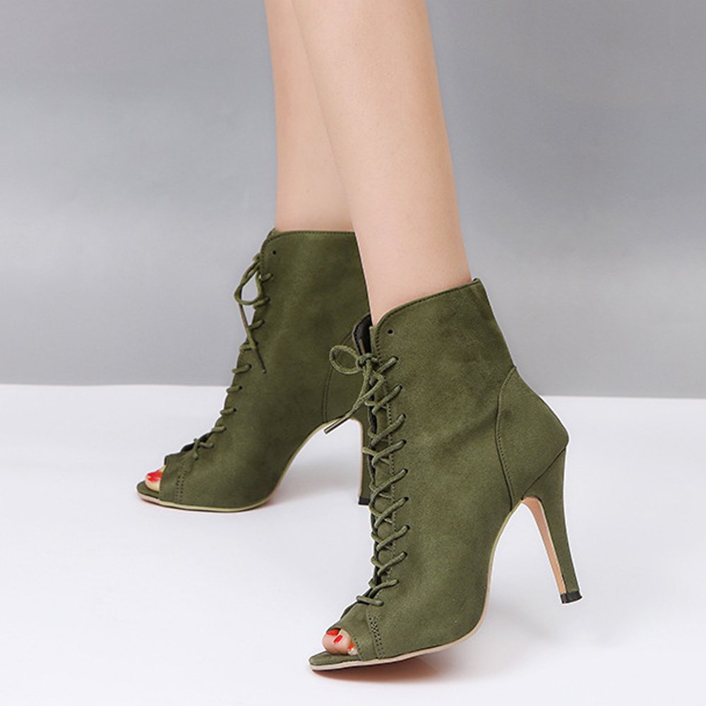 GATUXUS Women's Platform Lace-Up Ankle Booties | 3.9" Block Heel | Open Toe | 7 Colors