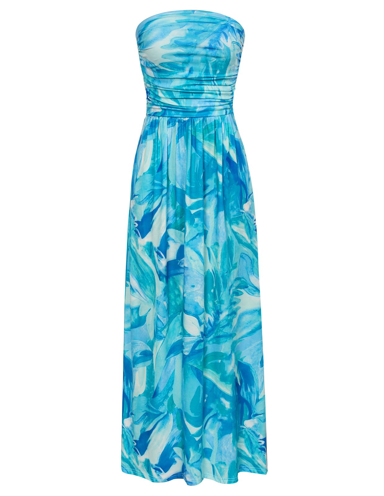 Women's Strapless Pleated Maxi Dress with Pockets