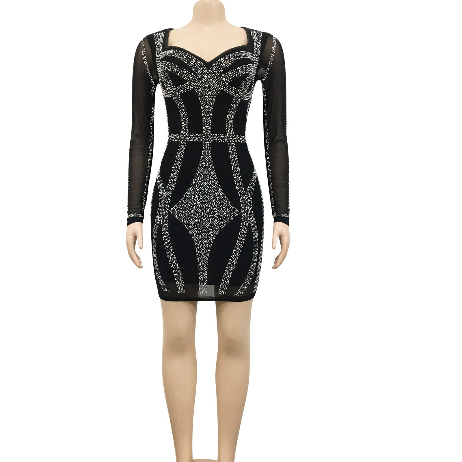 Crystal Mesh Rhinestone Bodycon Dress – Luxe Sheer Evening Gown