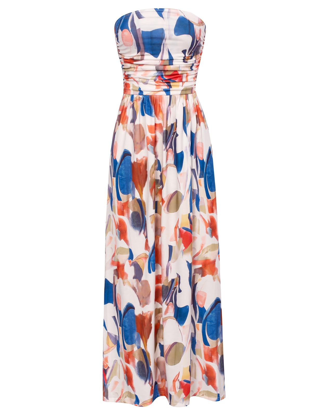Women's Strapless Pleated Maxi Dress with Pockets