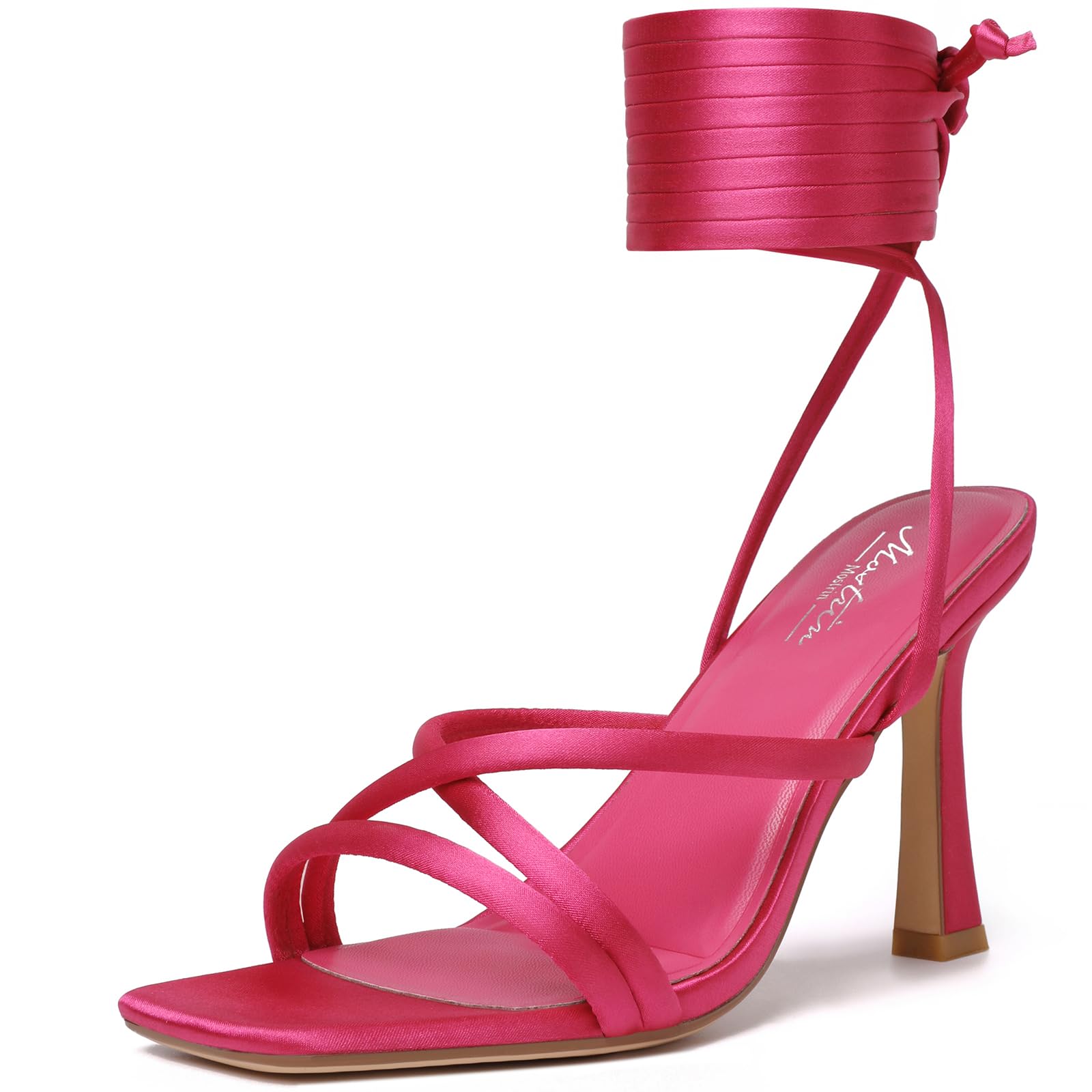Mostrin Women's Strappy Lace-Up Stiletto Heels – Square Open Toe High Heel Sandals