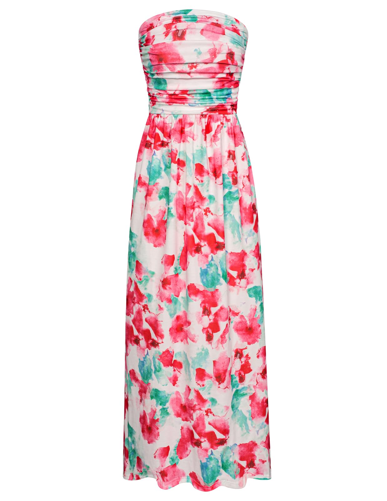 Women's Strapless Pleated Maxi Dress with Pockets
