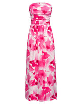 Women's Strapless Pleated Maxi Dress with Pockets