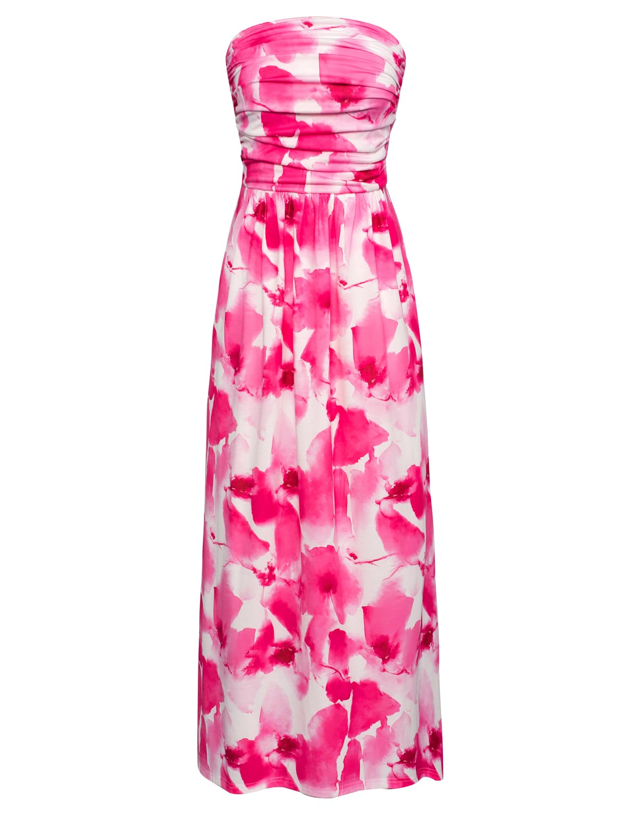 Women's Strapless Pleated Maxi Dress with Pockets