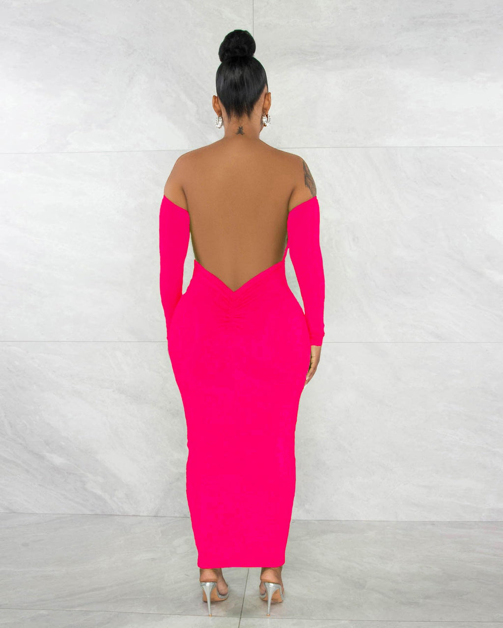 New-Women's Off Shoulder Long Sleeve Bodycon Maxi Dress - Sexy Backless Party Dress