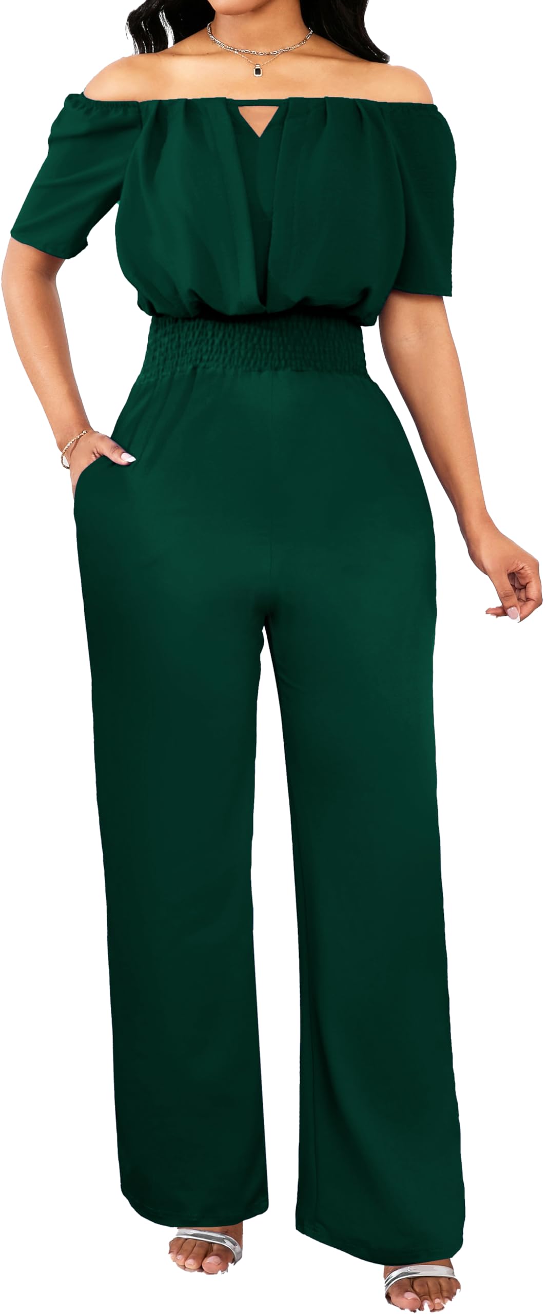 Off the Shoulder Jumpsuit for Women – Elegant Long Pants with Pockets