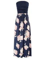 Women's Strapless Pleated Maxi Dress with Pockets
