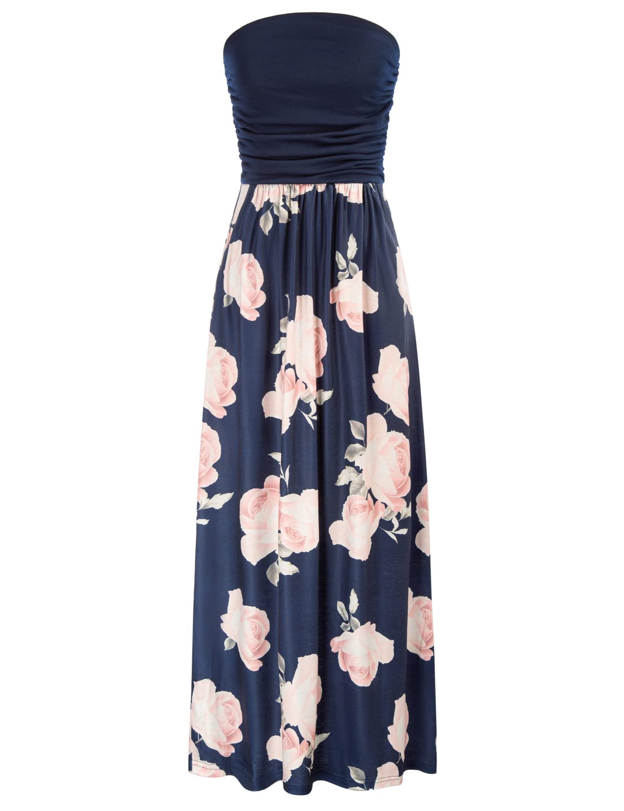Women's Strapless Pleated Maxi Dress with Pockets