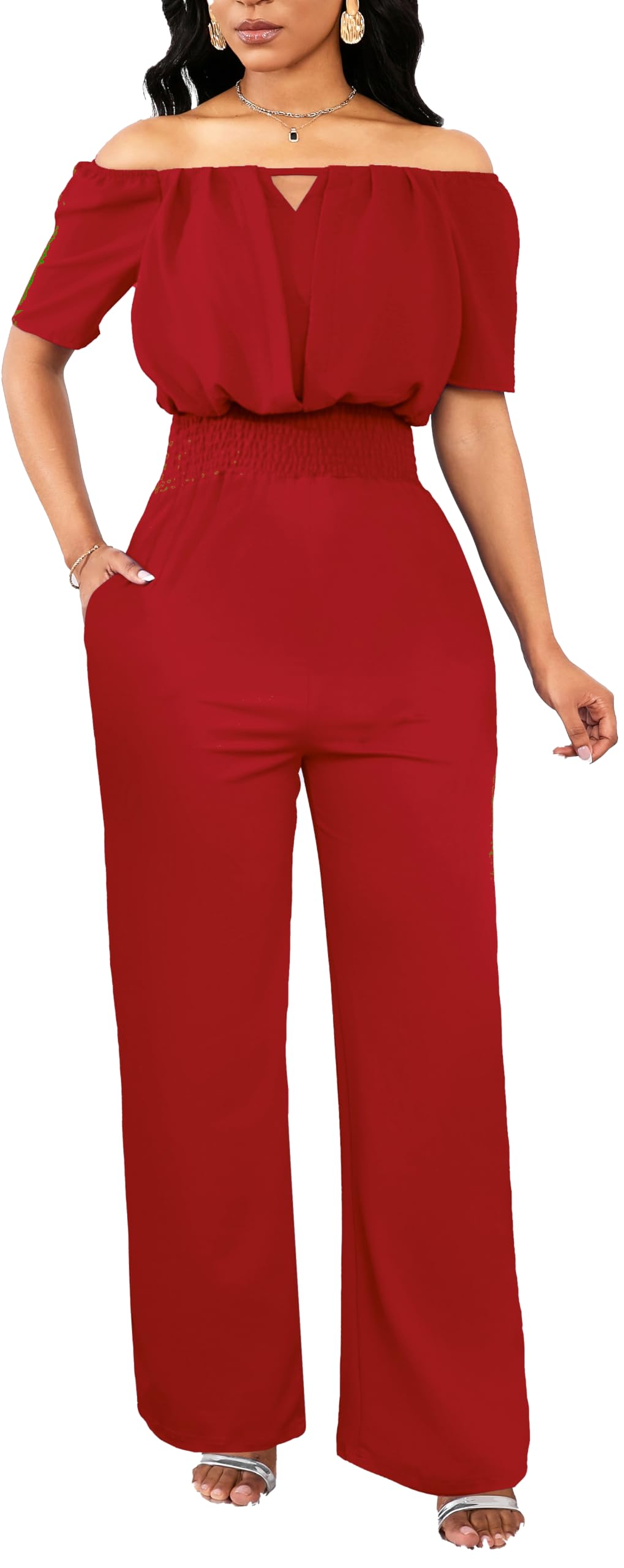 Off the Shoulder Jumpsuit for Women – Elegant Long Pants with Pockets