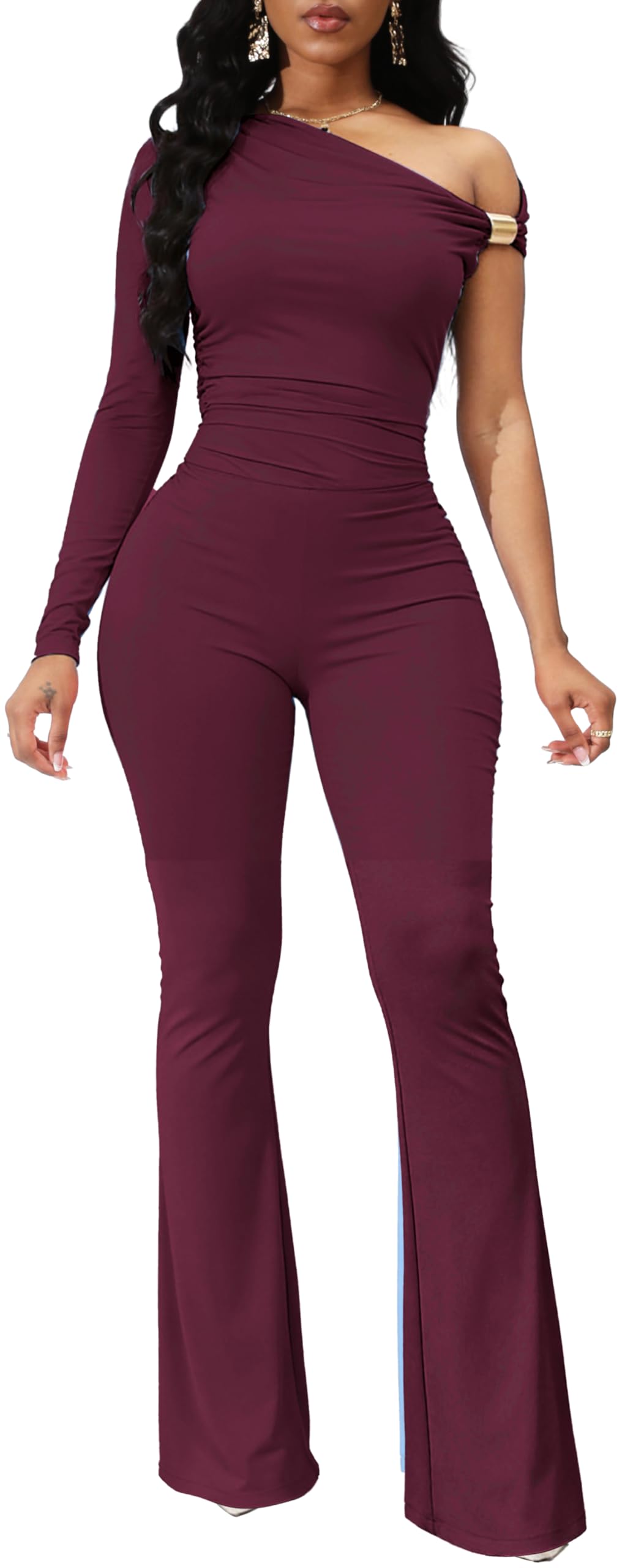 Sexy V Neck Jumpsuit for Women – Elegant Wide Leg Long Pants