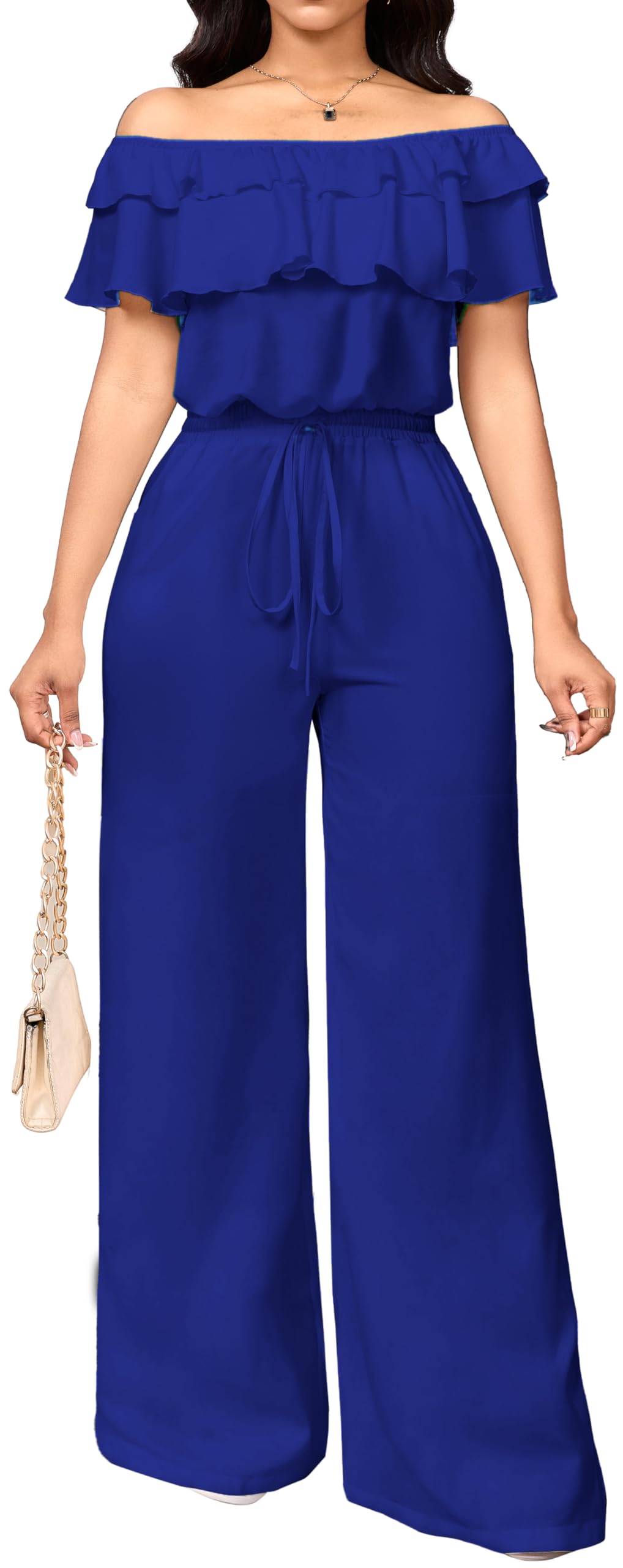 Off the Shoulder Jumpsuit for Women – Elegant Long Pants with Pockets