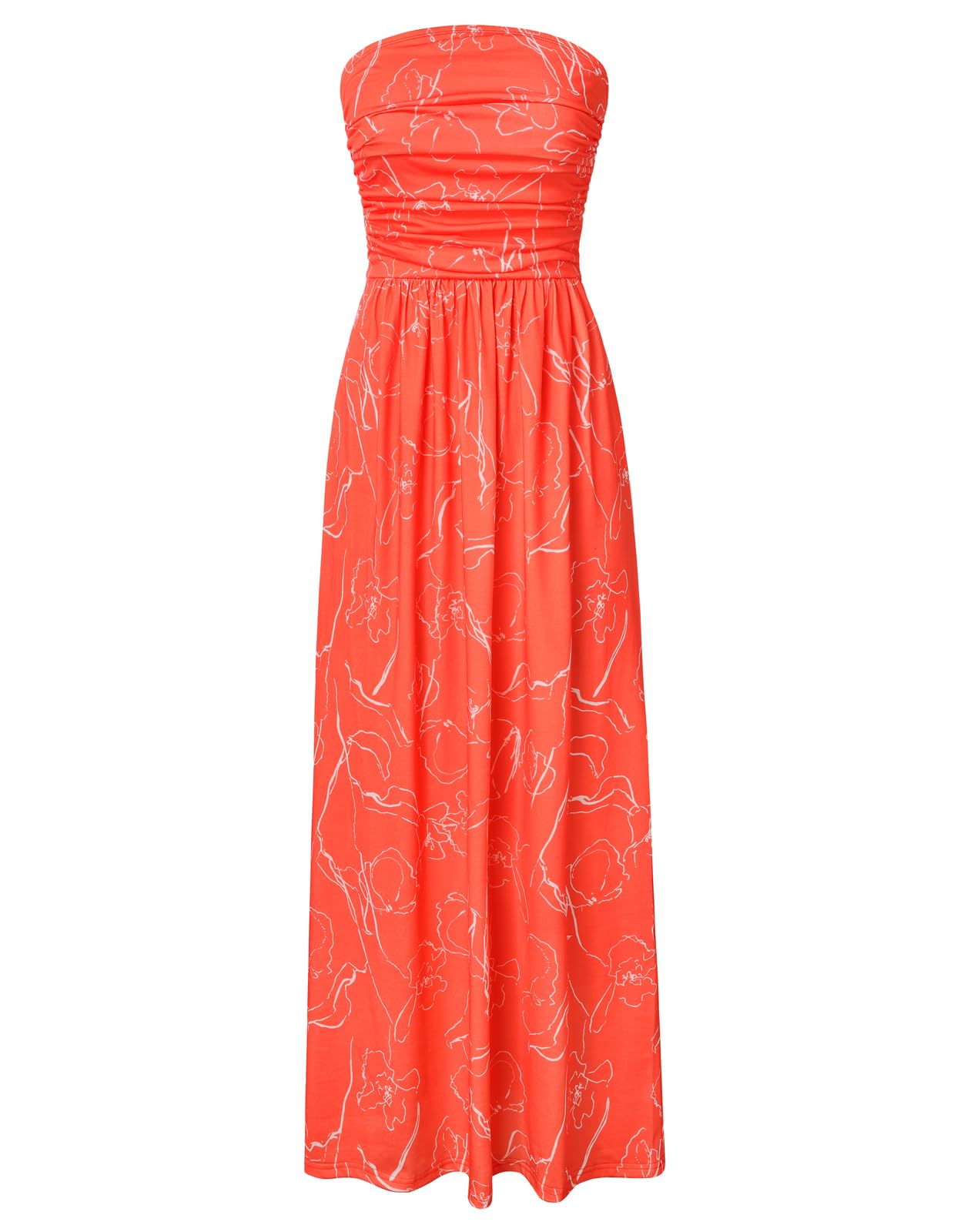Women's Strapless Pleated Maxi Dress with Pockets