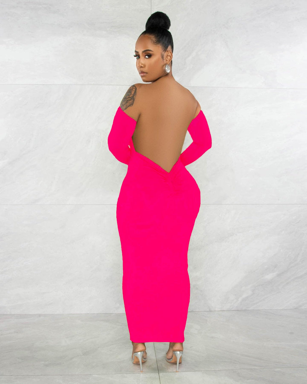 New-Women's Off Shoulder Long Sleeve Bodycon Maxi Dress - Sexy Backless Party Dress