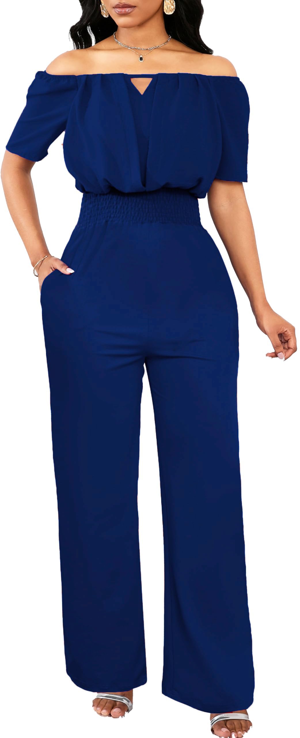 Off the Shoulder Jumpsuit for Women – Elegant Long Pants with Pockets