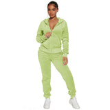 Women's 2-Piece Velour Tracksuit – Hooded Zip Crop Top & Jogger Pants